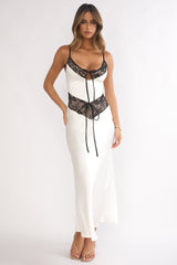 Luna Dolce Lace Trim Tie Maxi Dress Oyster
