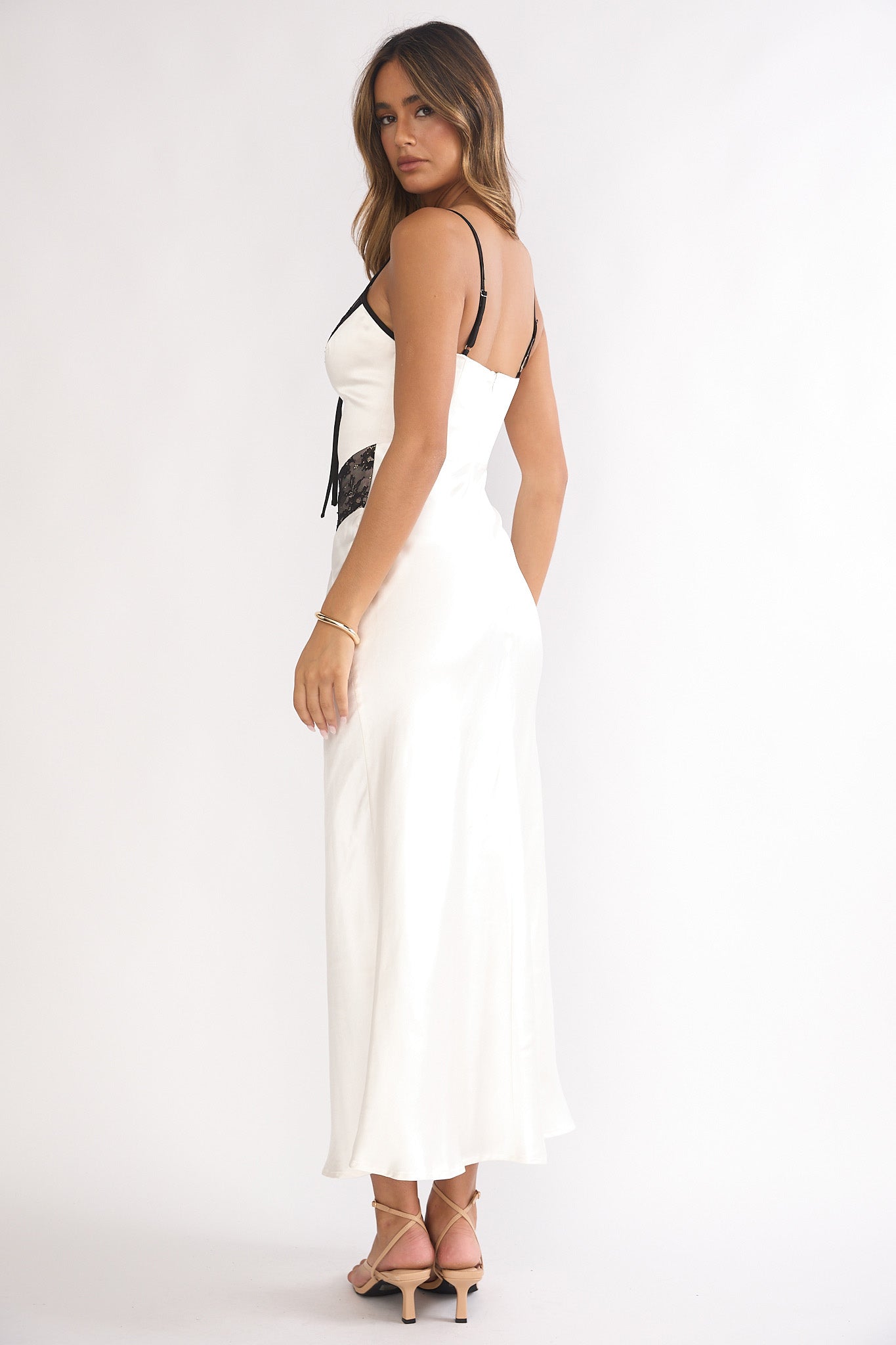 Luna Dolce Lace Trim Tie Maxi Dress Oyster