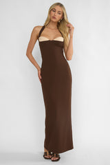 Briela Halter Bustier Maxi Dress Chocolate