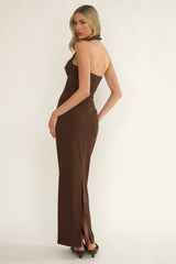 Briela Halter Bustier Maxi Dress Chocolate