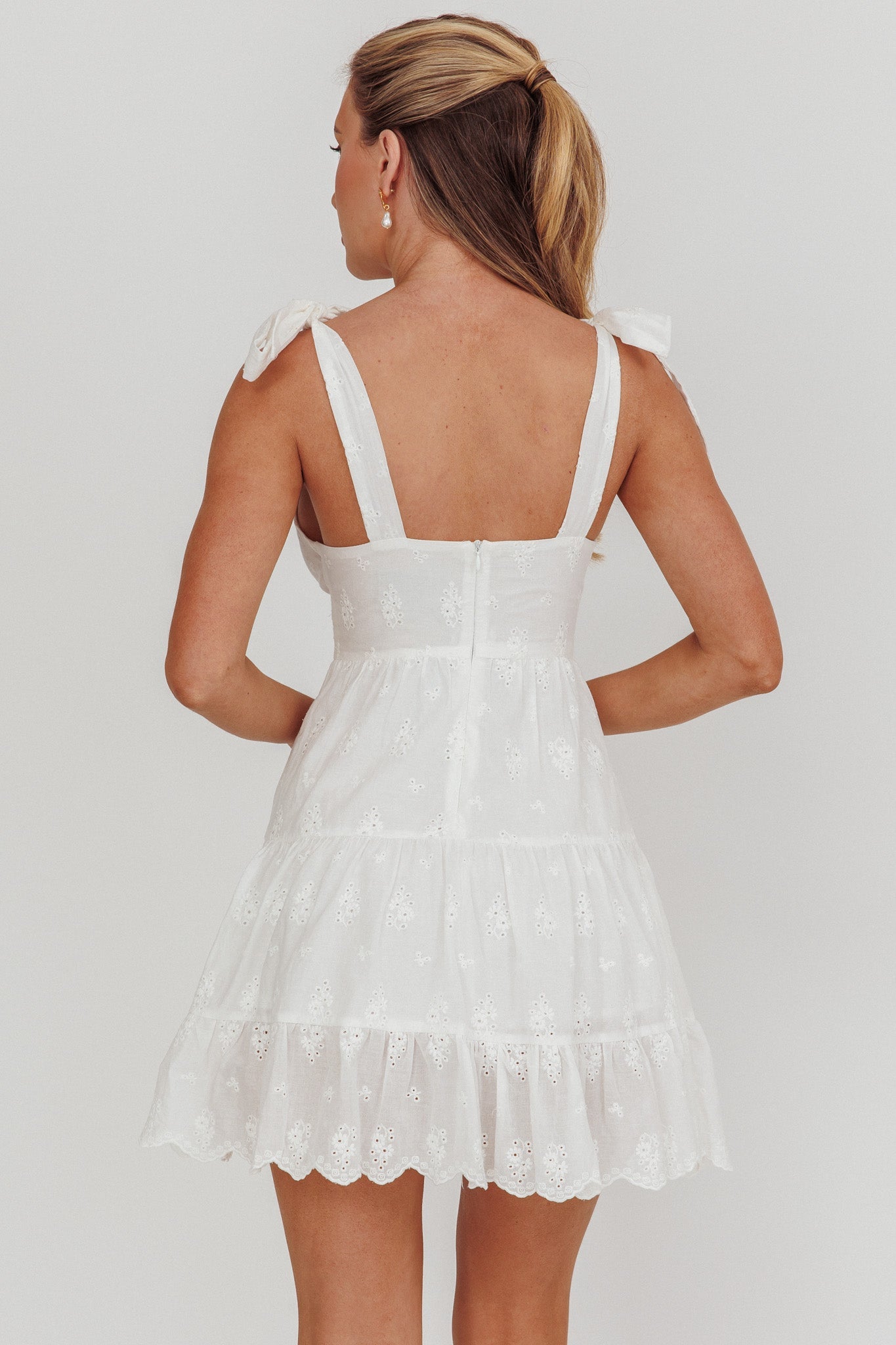 Ardent Tied Shoulder Mini Dress White