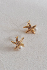 Ethereal Starfish With Pearl Stud Earrings Gold