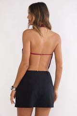 Marquess Backless Halter Top Sequin Cherry