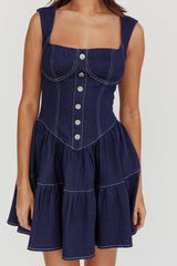 Deep Dive Square Neck Mini Dress Indigo