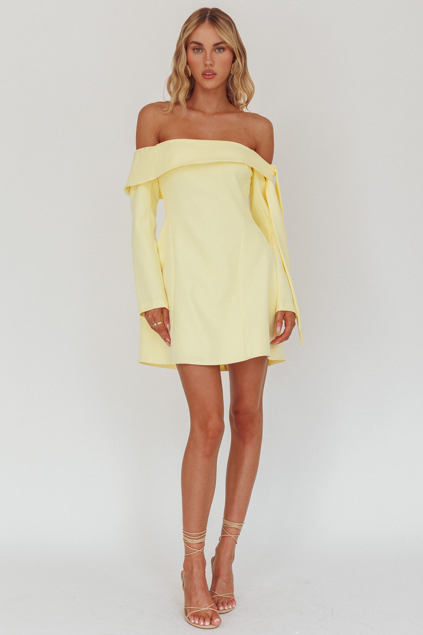 Aurora Sky Off-Shoulder Tie Mini Dress Lemon