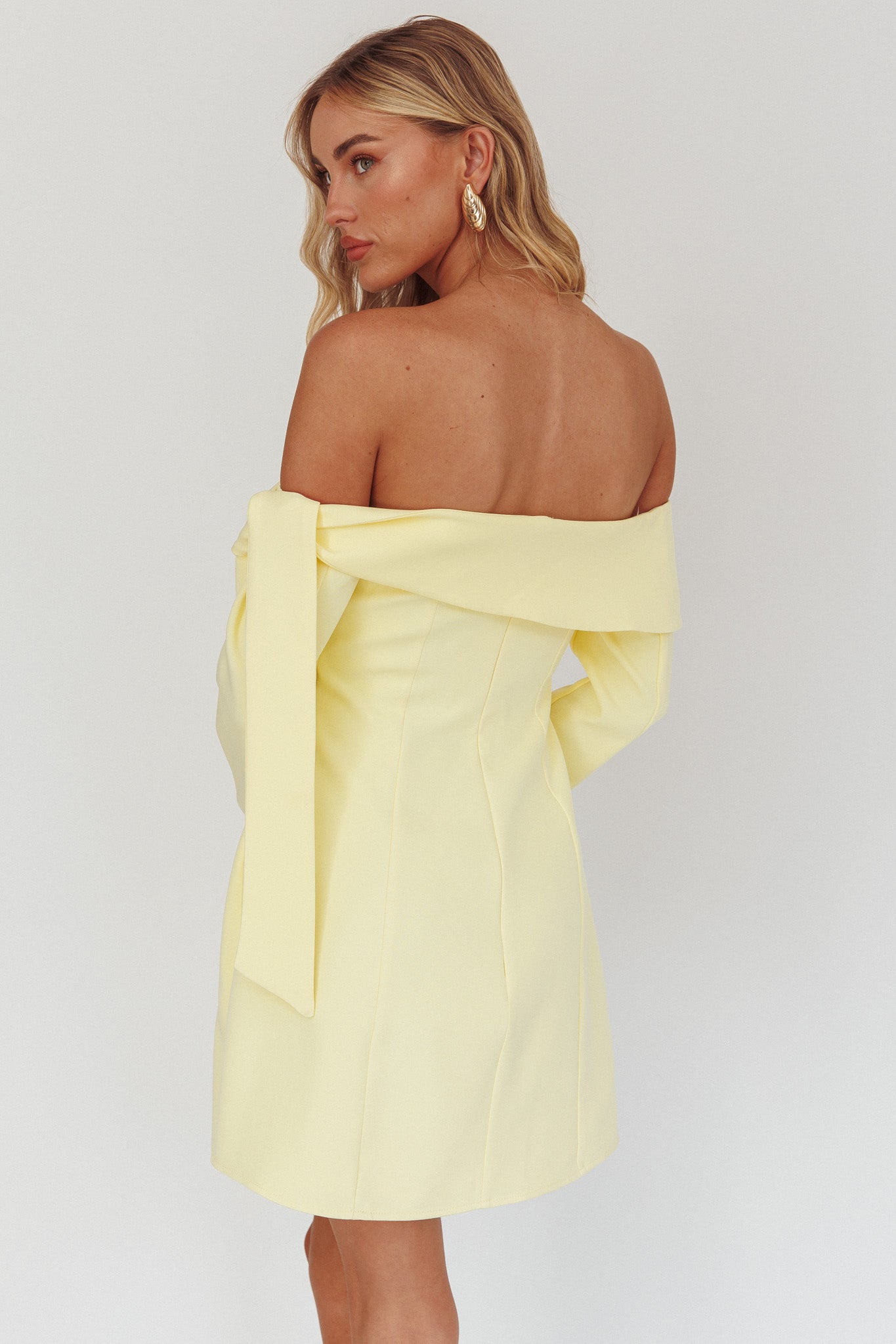 Aurora Sky Off-Shoulder Tie Mini Dress Lemon