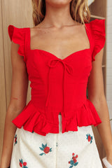 Allora Frill Sleeve Top Red
