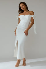 Have Faith Off-Shoulder Bow Sleeve Maxi Dress White