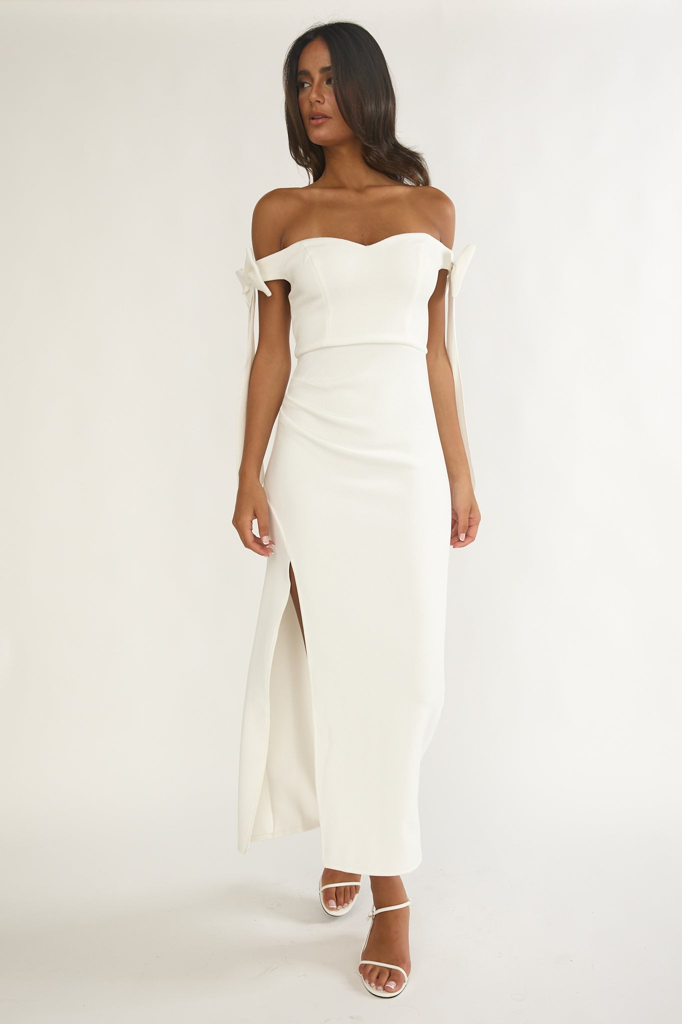 Have Faith Off-Shoulder Bow Sleeve Maxi Dress White