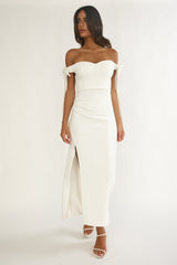 Have Faith Off-Shoulder Bow Sleeve Maxi Dress White