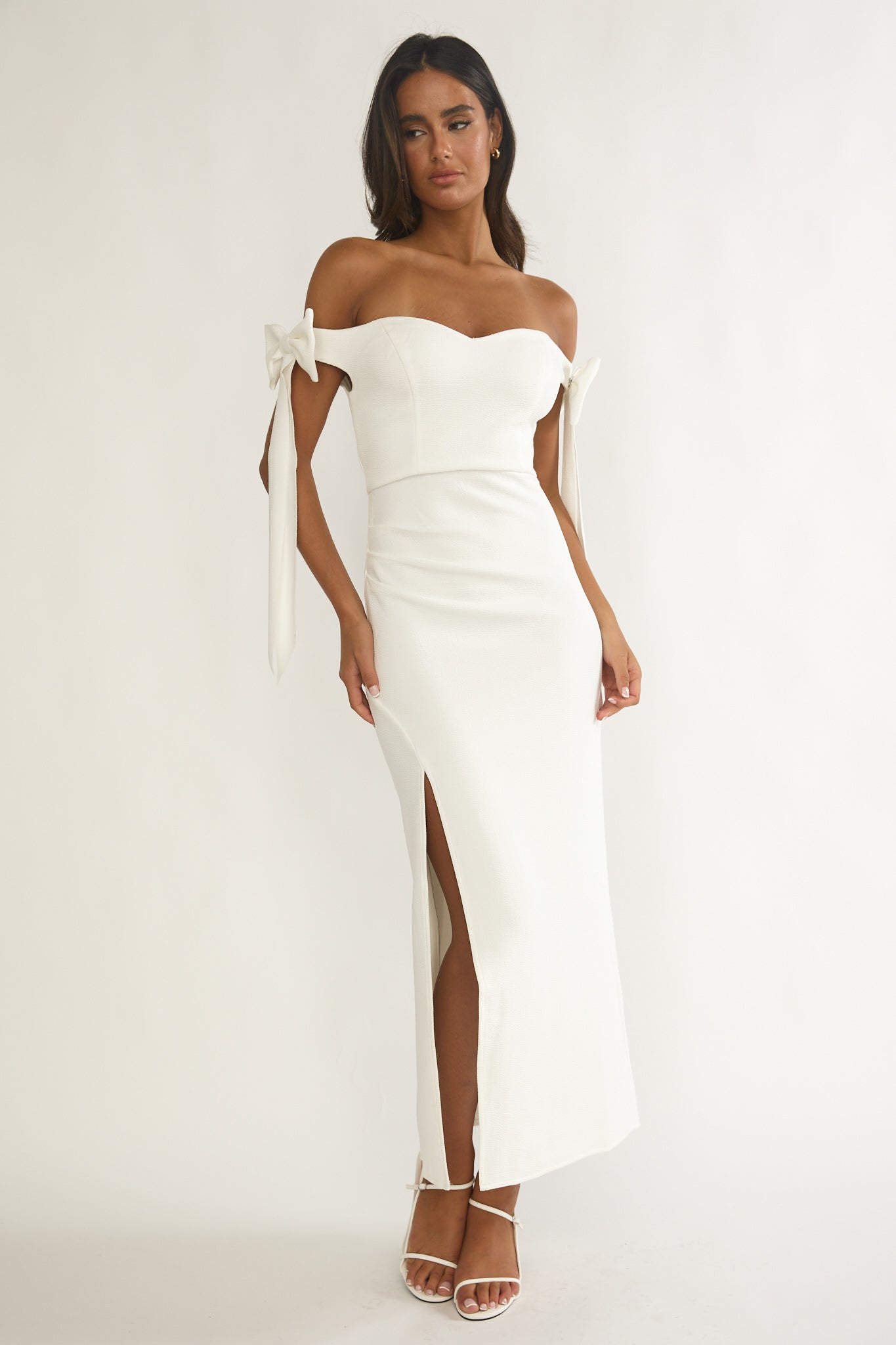 Have Faith Off-Shoulder Bow Sleeve Maxi Dress White