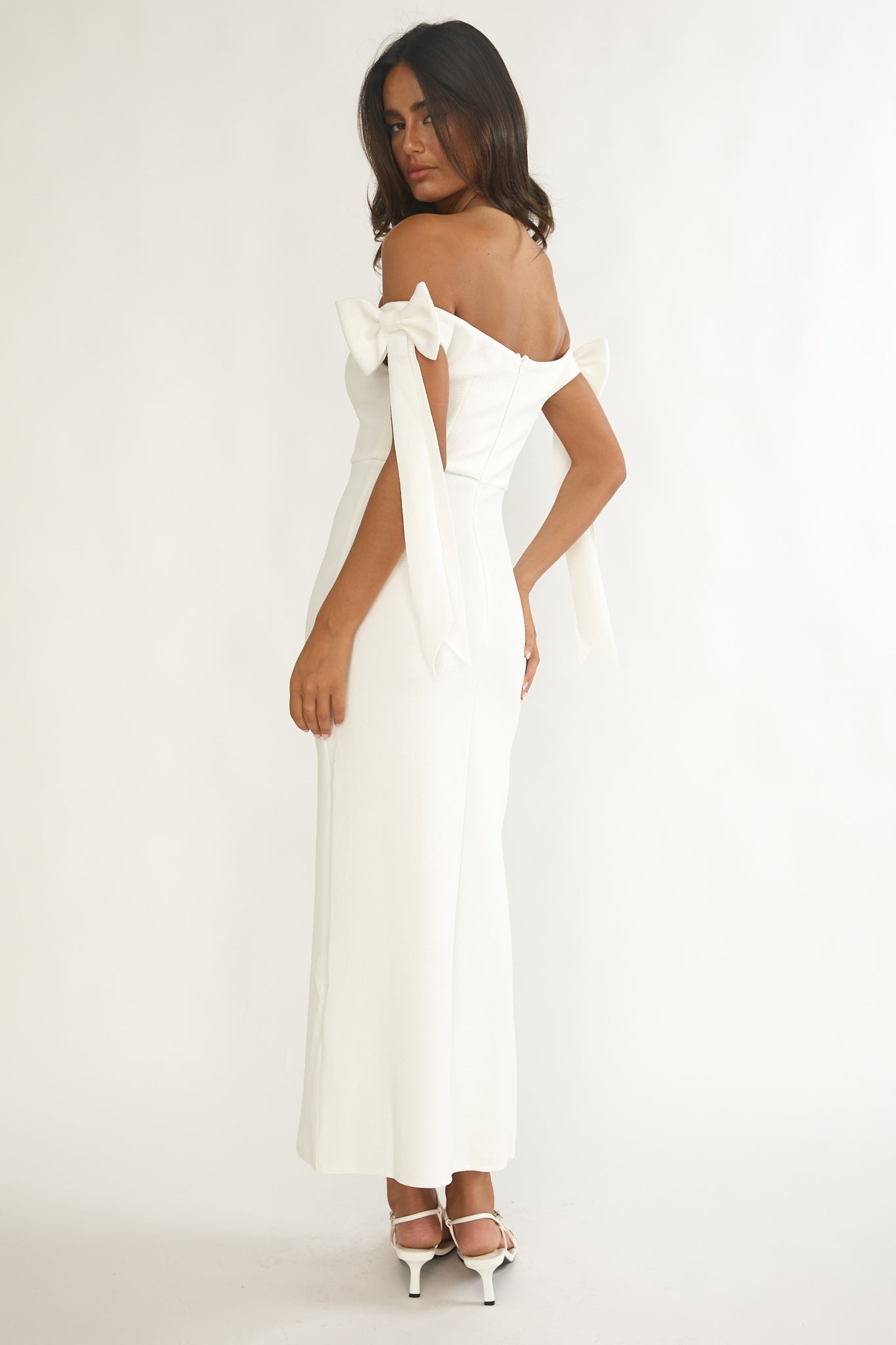 Have Faith Off-Shoulder Bow Sleeve Maxi Dress White