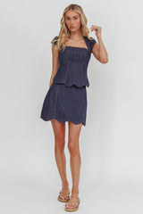 Halen Scalloped Mini Skirt Indigo