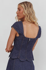 Halen Cap Sleeve Scalloped Top Indigo