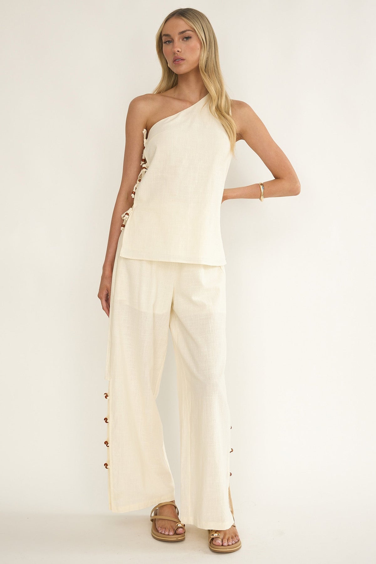 Dahlise Bead Trim Pants Cream