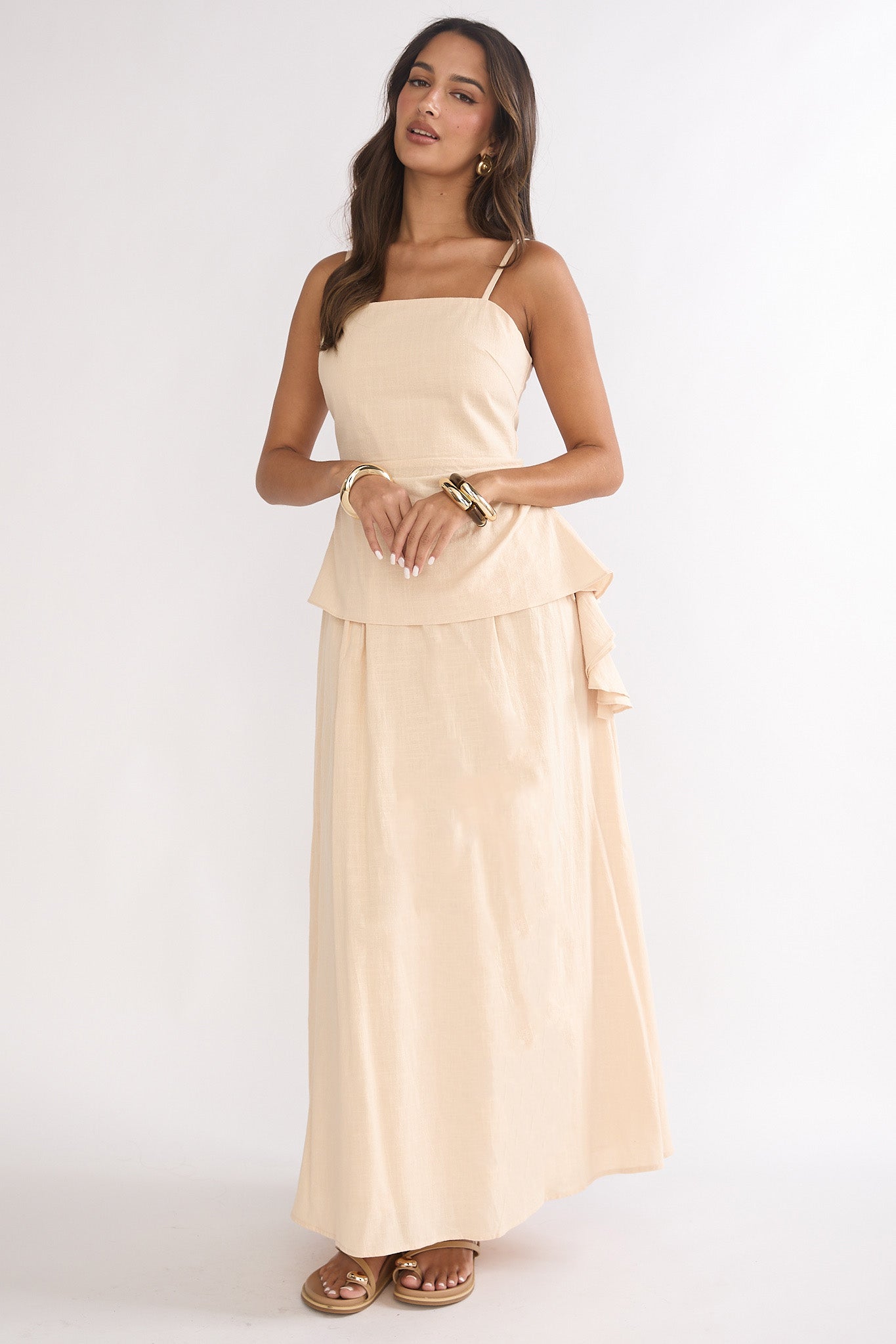 Riviera Romance Pleat Maxi Skirt Cream