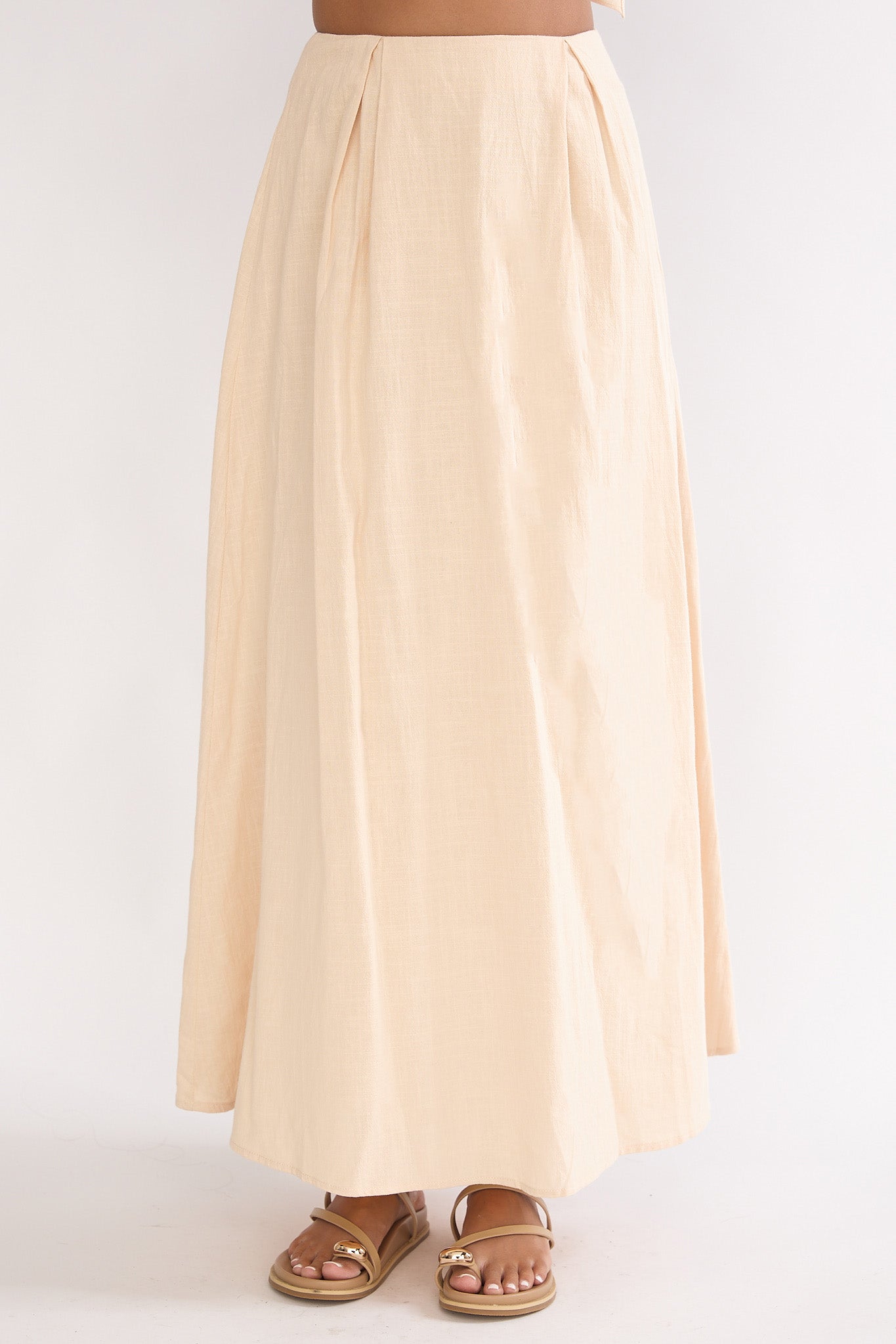 Riviera Romance Pleat Maxi Skirt Cream