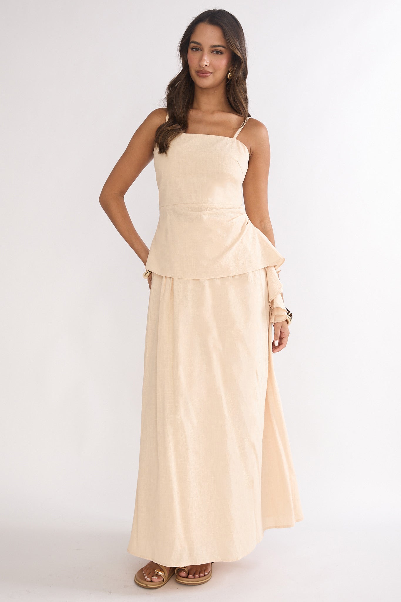 Riviera Romance Pleat Maxi Skirt Cream