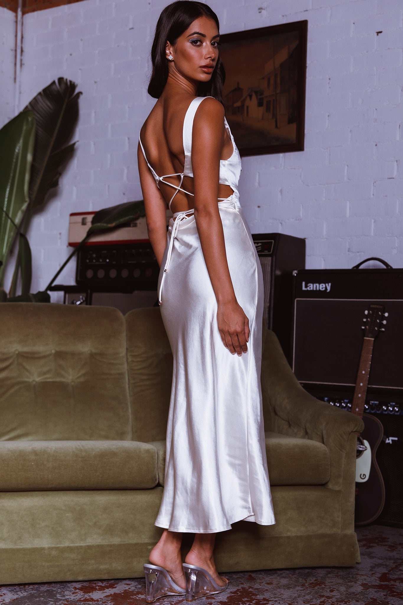 Belle Epoque Drawstring Bust Midi Dress Oyster