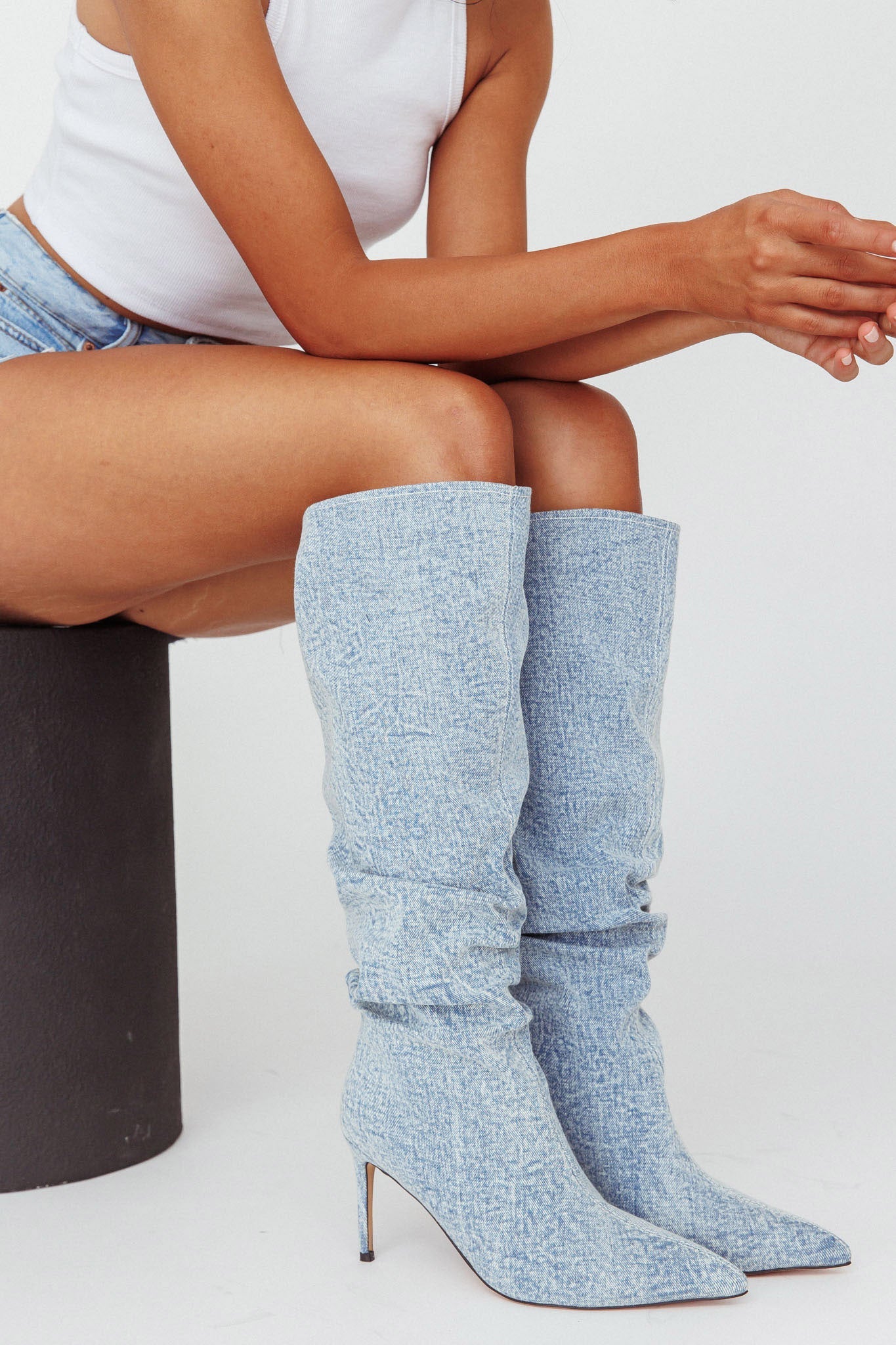 AZALEA WANG Pentagon-Denim Stiletto Boot