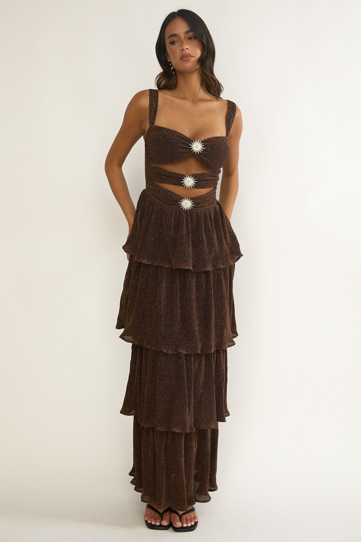 Ceylon Cut-Out Bodice Layered Maxi Dress Bronze