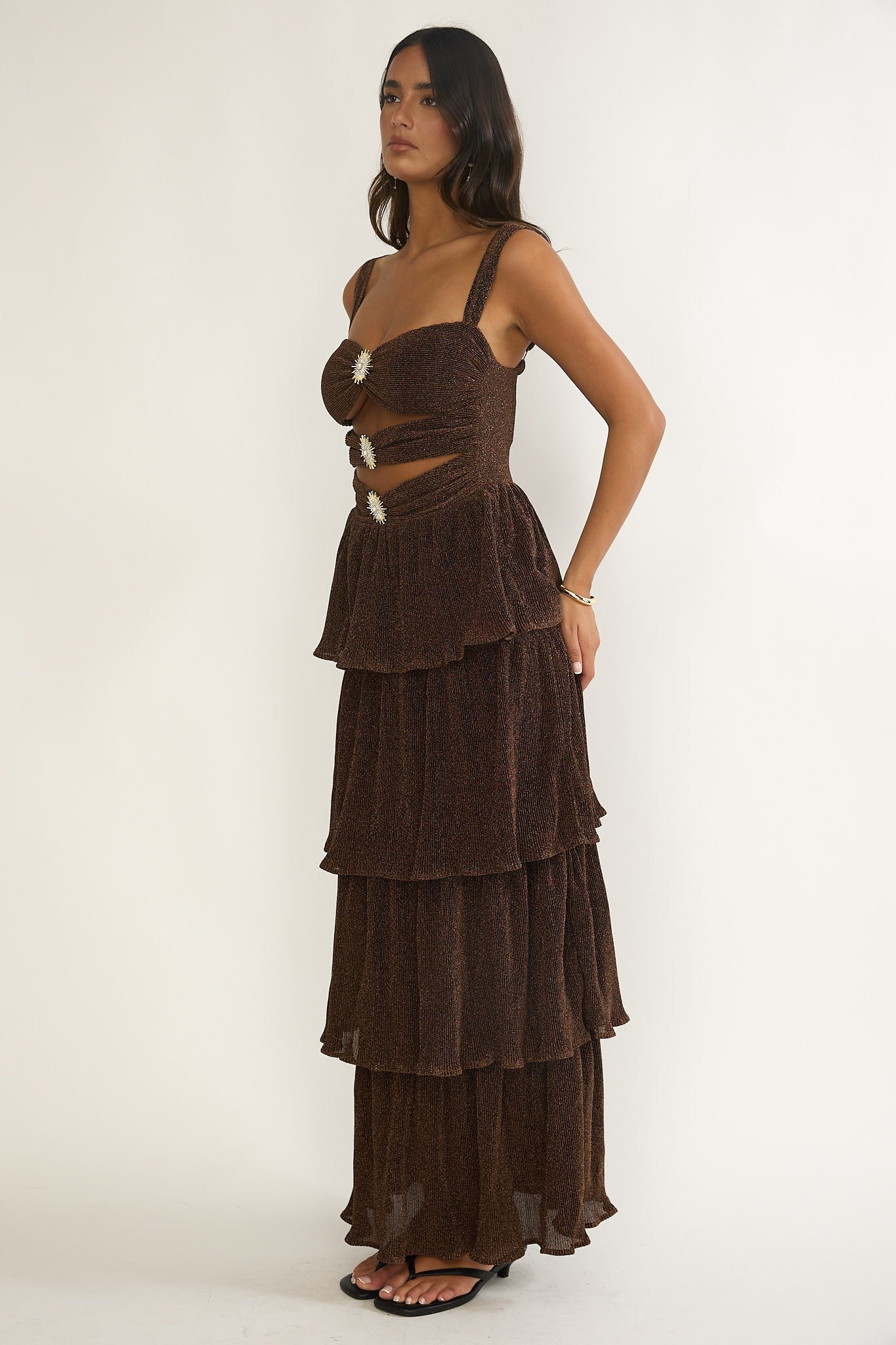 Ceylon Cut-Out Bodice Layered Maxi Dress Bronze
