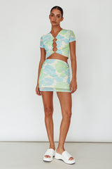 Angelus Short Sleeve Crop Top Printed Cream