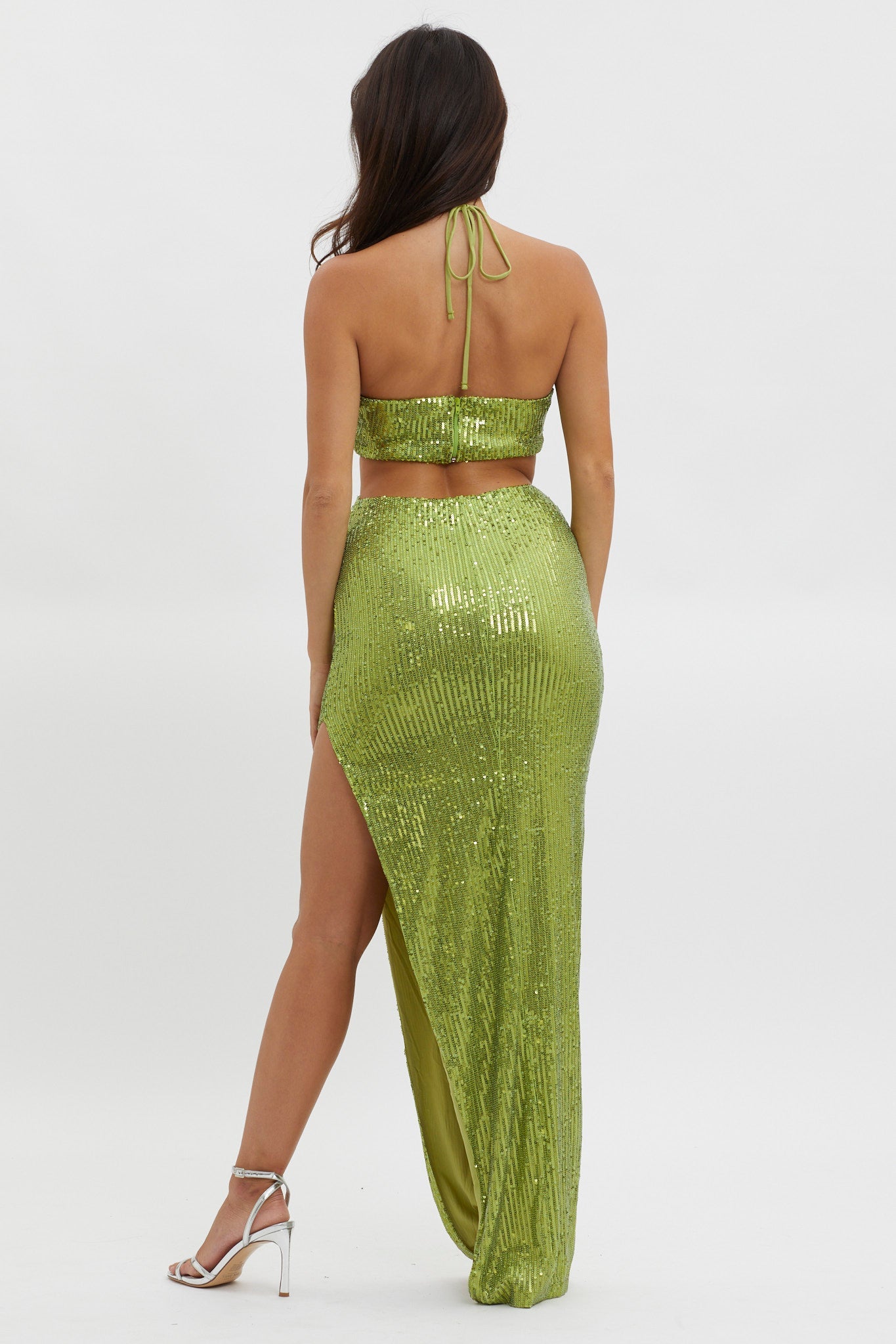 Astral Halterneck Sequin Dress Lime