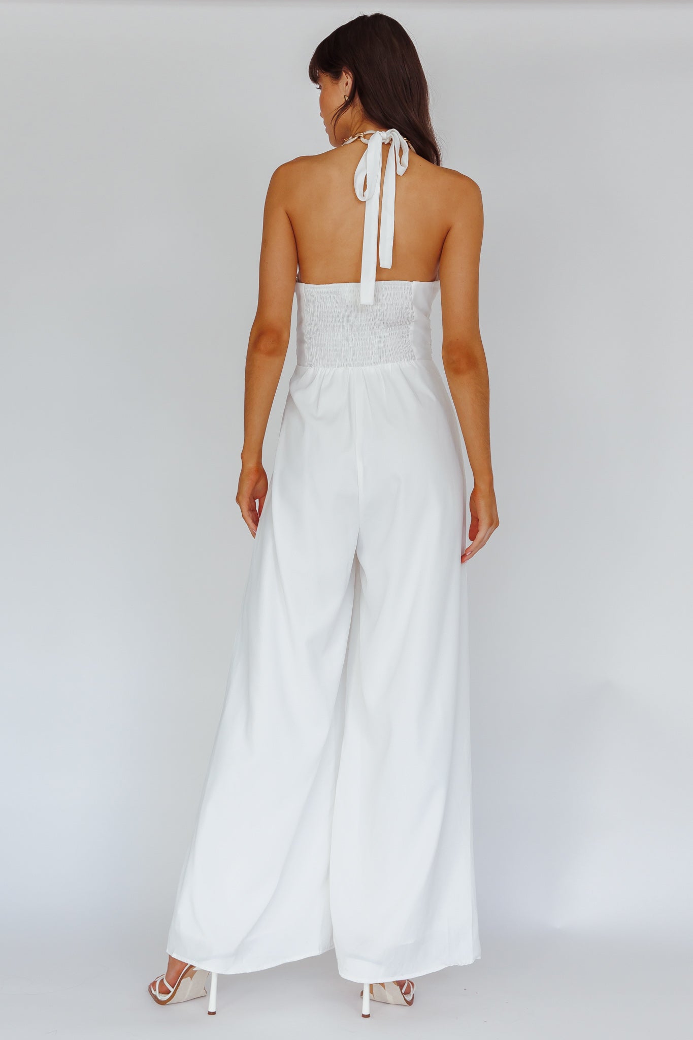 Golden Moon Chain Halter Jumpsuit White