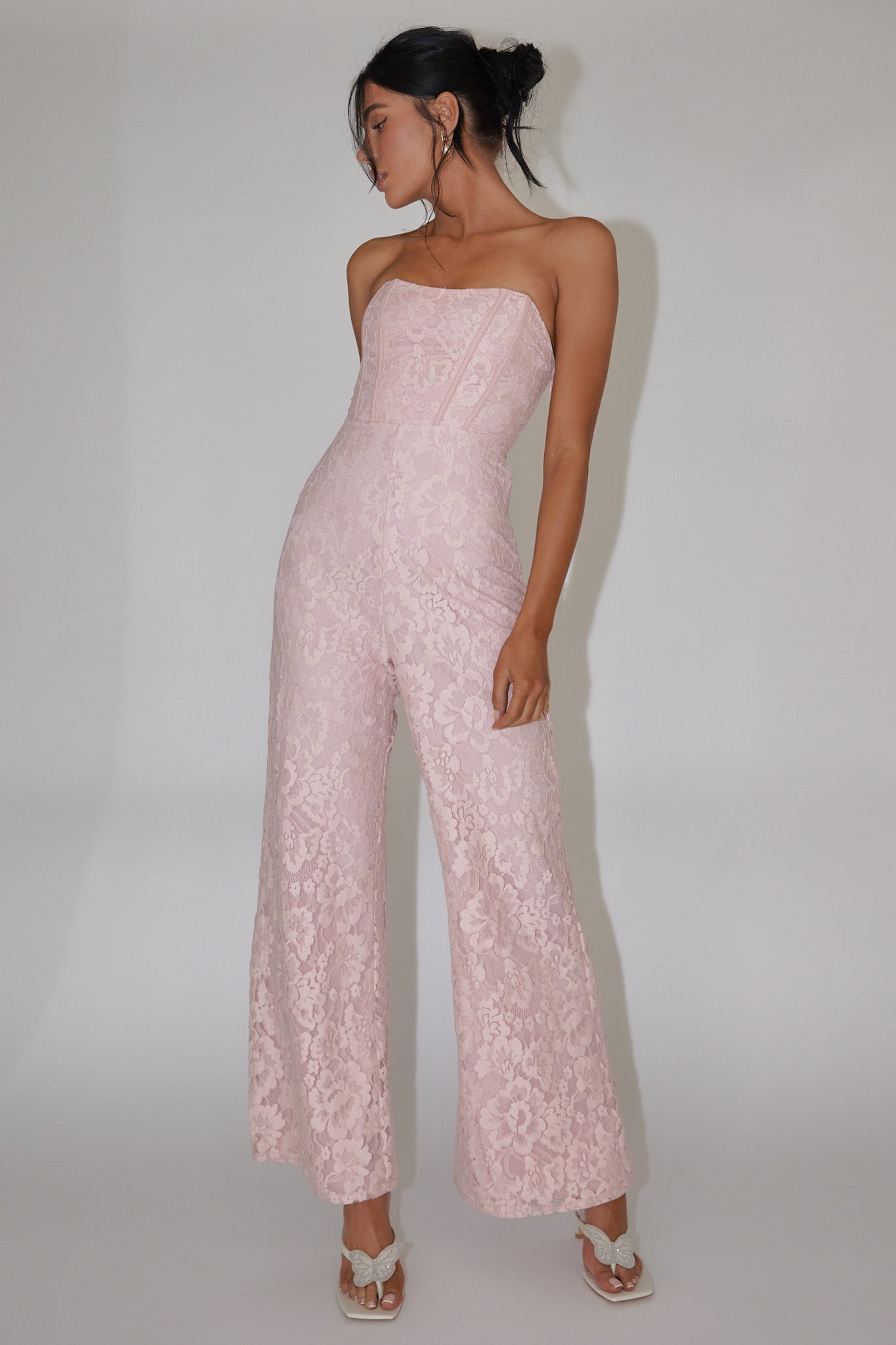 Ankita Strapless Lace Jumpsuit Pink Blush