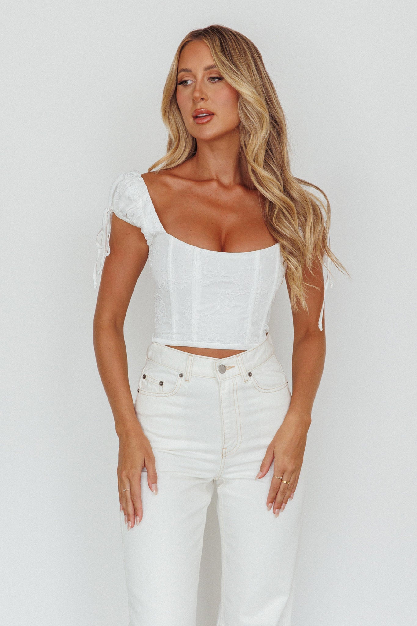Citrine Dreams String Tie Detail Crop Top White