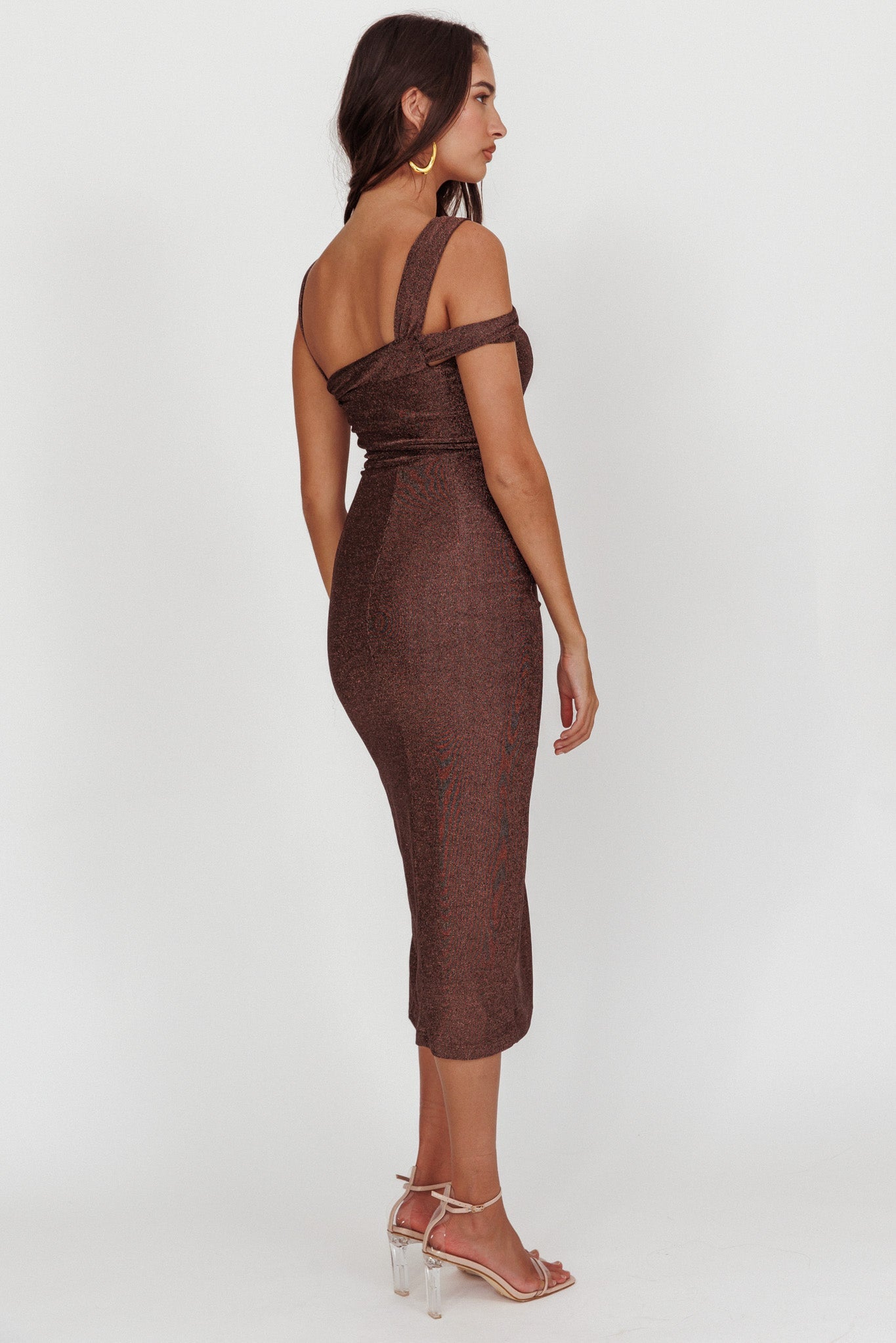 First Impressions One Shoulder Midi Dress Chocolate
