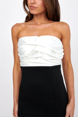 Brandi Strapless Split Midi Dress White/Black