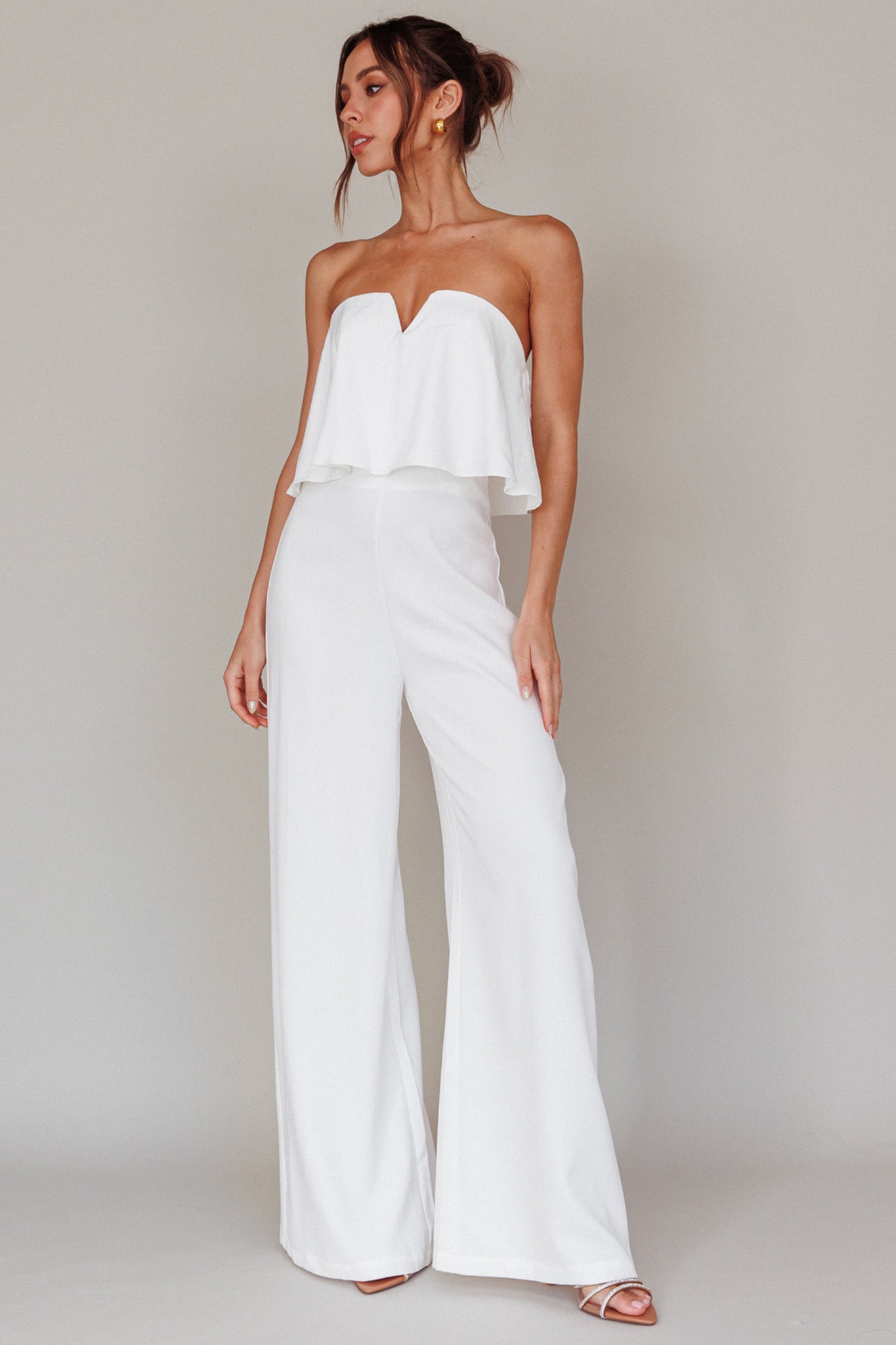 Butterfly Kiss Strapless Jumpsuit Off White