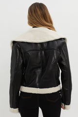 Aviatrix Faux Leather Sherpa Jacket Black