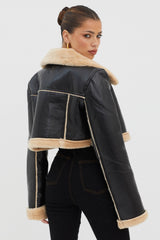 High Altitude Faux Fur Biker Jacket Black/Taupe