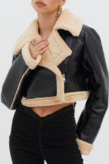 High Altitude Faux Fur Biker Jacket Black/Taupe