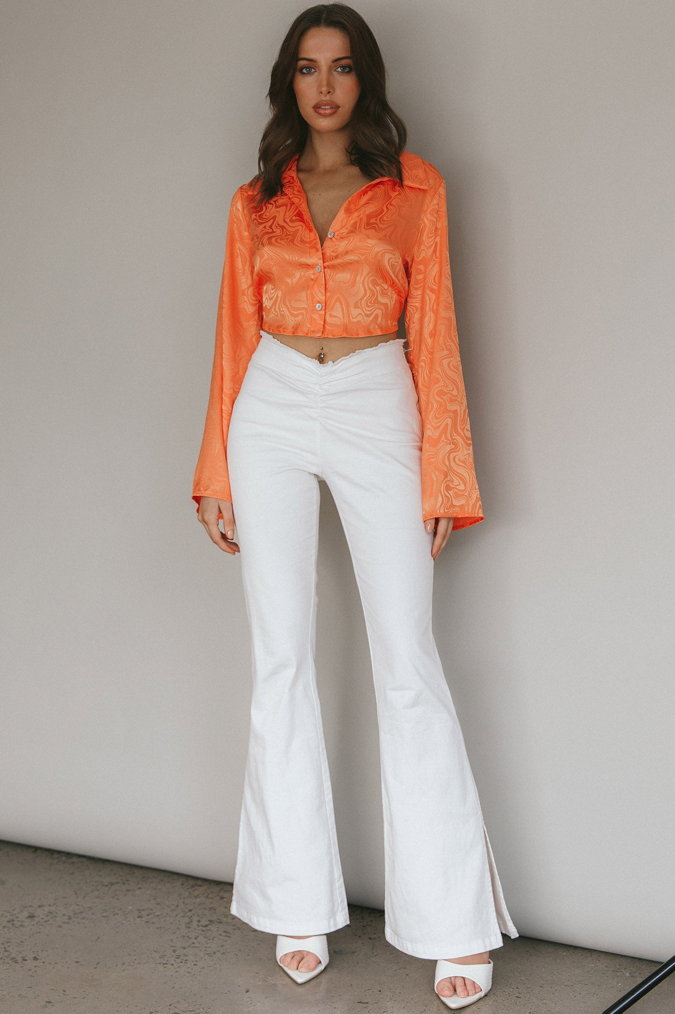 Ciara Flared Sleeve Tied Back Top Orange