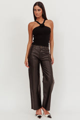 Anora Ribbed Rose Top Black