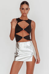 Argyle Cut-Out Sleeveless Top Black