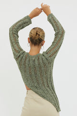 Evergreen Asymmetrical Hem Ribbed Knit Top Olive