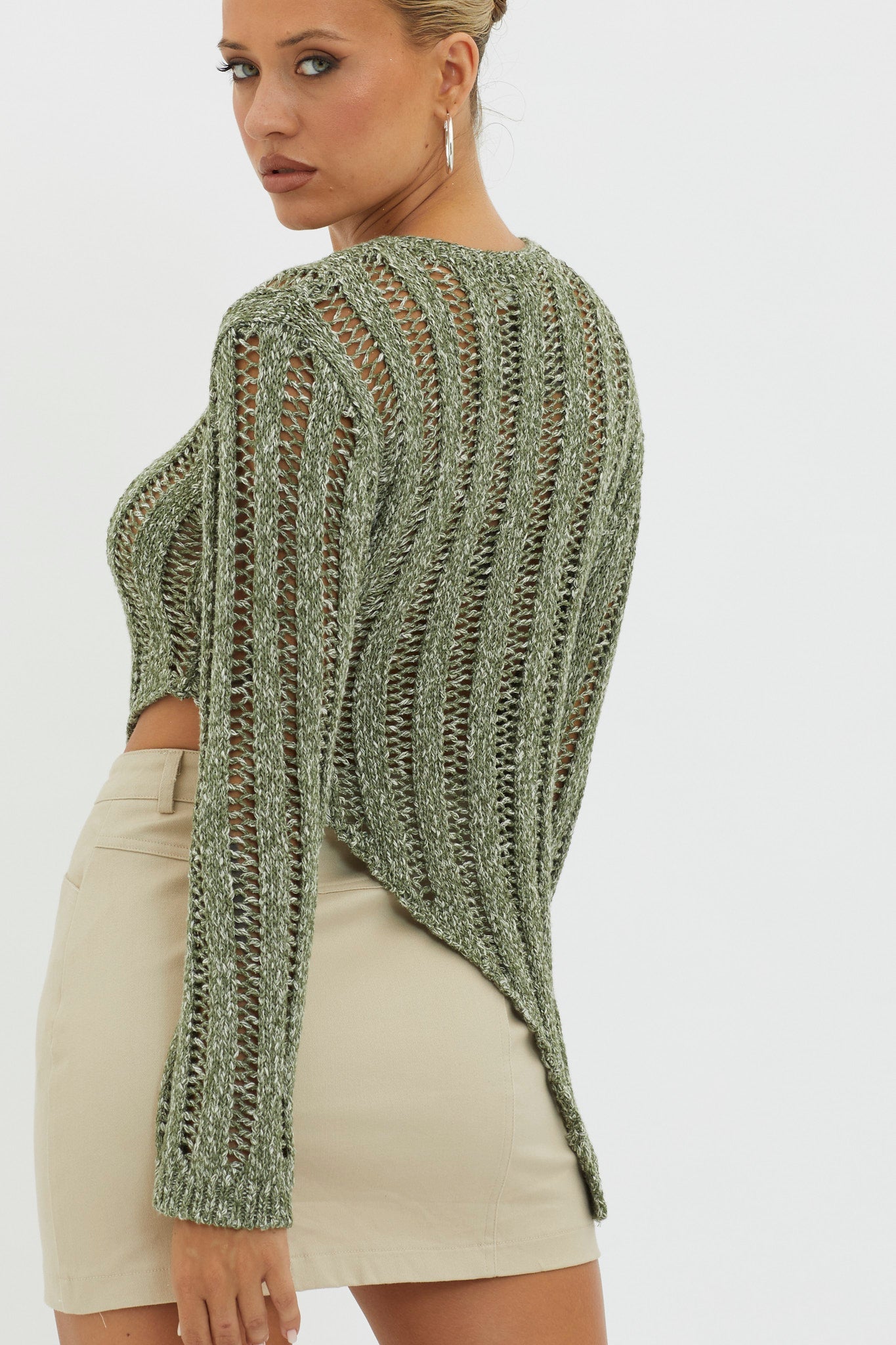 Evergreen Asymmetrical Hem Ribbed Knit Top Olive
