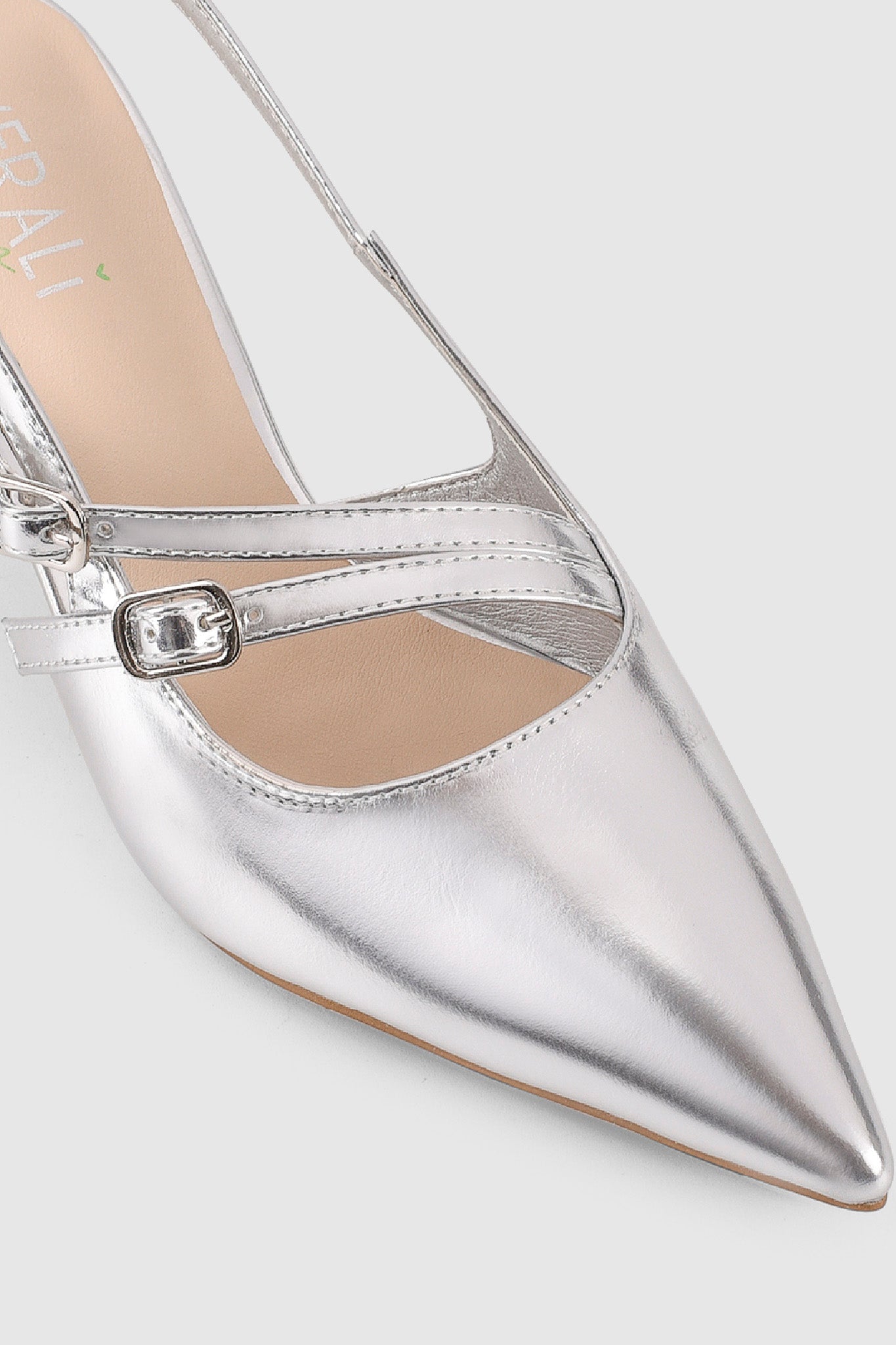 VERALi Zedd Point Toe Kitten Heels Silver Metallic