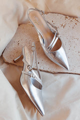 VERALi Zedd Point Toe Kitten Heels Silver Metallic