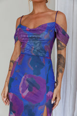 Arcadia Off-Shoulder Sleeve Midi Dress Blue