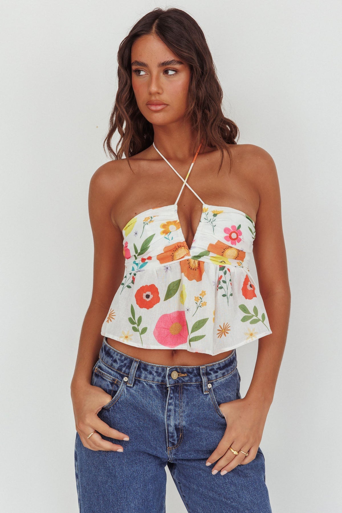 Asiah Halter Neck Top Floral White