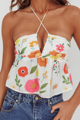Asiah Halter Neck Top Floral White
