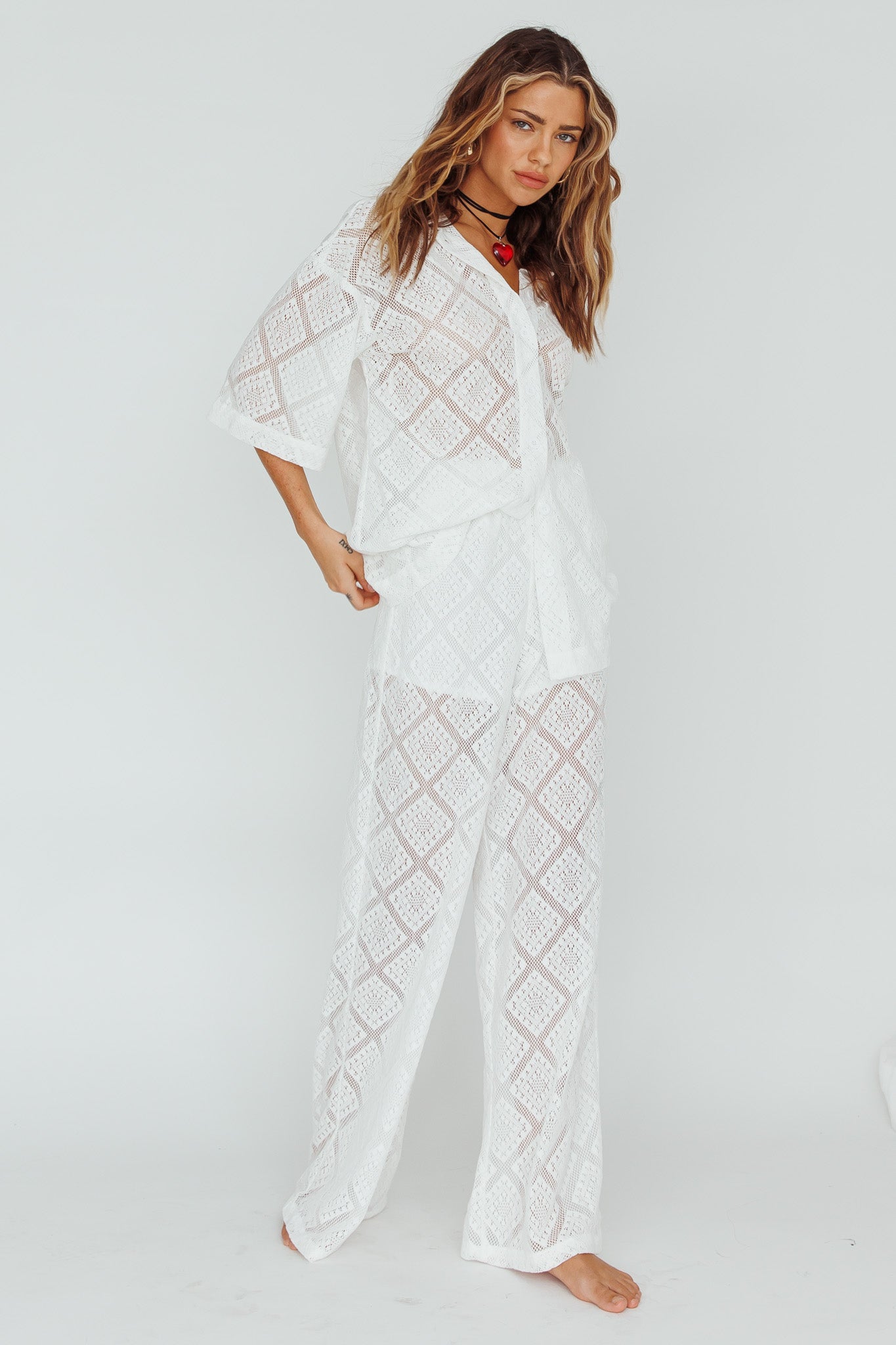 Abraya Lace Overlay Pants White