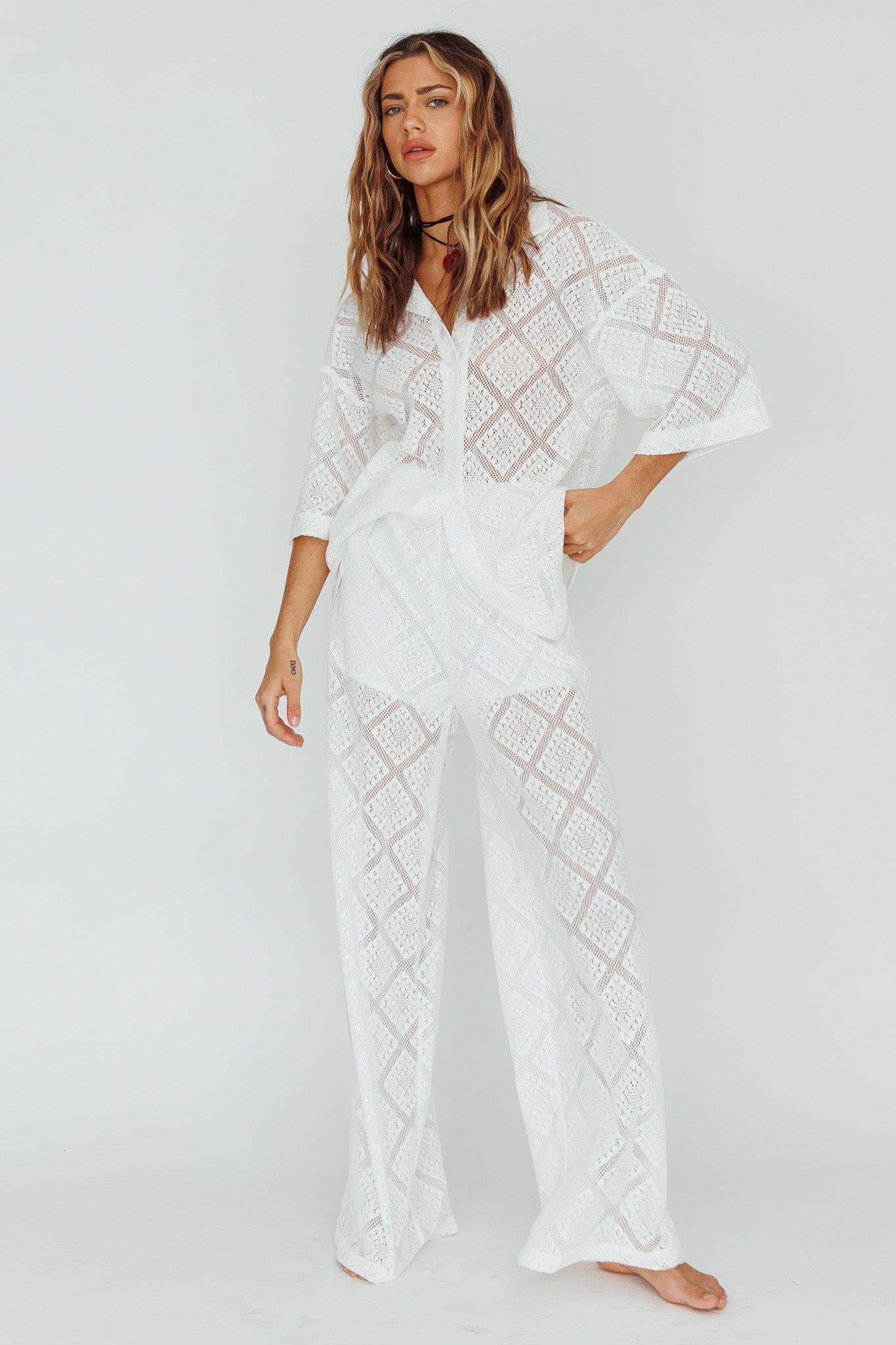 Abraya Lace Overlay Pants White