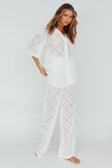 Abraya Lace Button-Up Shirt White